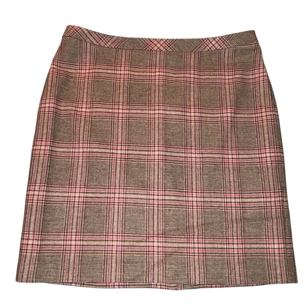 Talbots Sz 16P Pencil Skirt Womens Multicolored Plaid Wool Blend Back Zip Lined